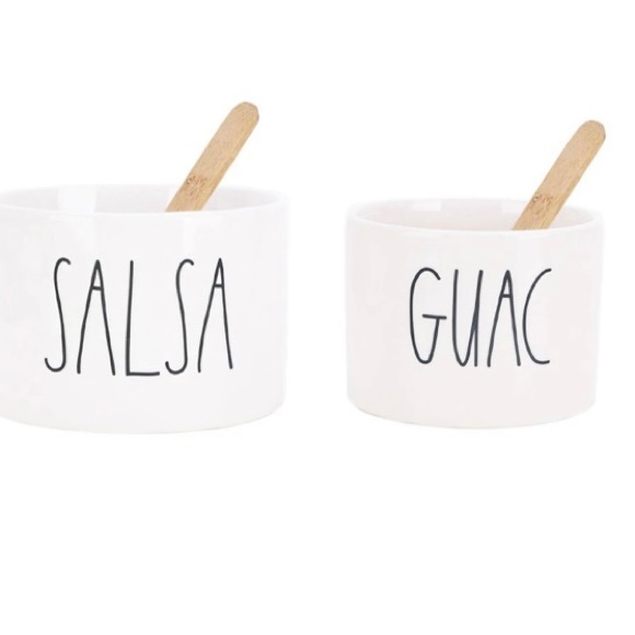 RAE DUNN ARTISAN GUAC and SALSA SET WITH 2 BAMBOO SPOONS - Picture 2 of 14